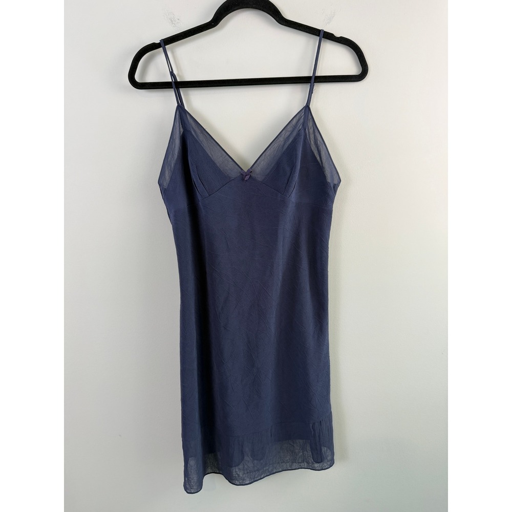 Vintage Victoria's Secret Chemise Women Size M Navy Jacquard Mesh Trim Nightgown